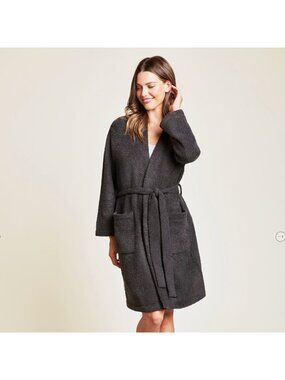 Barefoot Dreams CozyChic Solid Carbon Gray Belted Robe w/ Pockets L XL